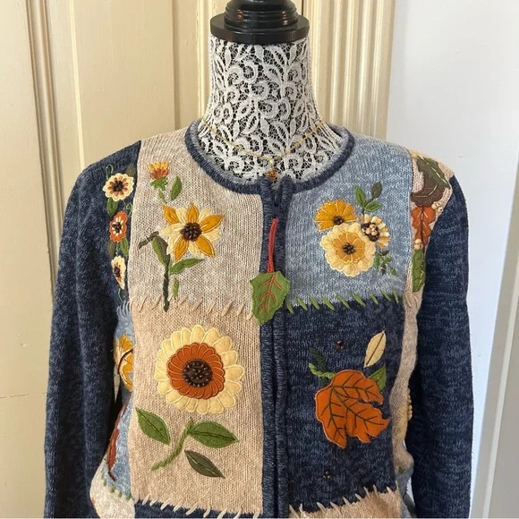 Vintage Tiara Autumn Zipper Cardigan SZ M - Picture 7 of 9